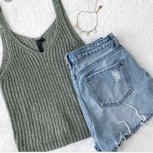 Moon and Madison sage green top